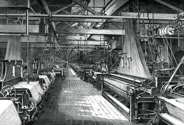 Innenraum der Weberei, St. Leonards Fabrik, Dunfermline, um 1880