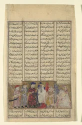 Iskandar in Anwesenheit der Brahmanen, Folio aus einem Shahnama..., ca. 1330-40