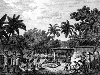 James Cook, englischer Navigator, Zeuge eines Menschenopfers in Tahiti Otaheite