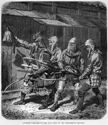 Japanische Krieger der Bürgerkriege im dreizehnten Jahrhundert, um 1875