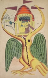 Jatayu hindert Ravanas Streitwagen, um die Entführung von Sita zu verhindern, 1800er Jahre