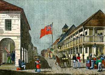 Kreuzung von Harbour Street und King Street, Kingston, Jamaika, um 1835