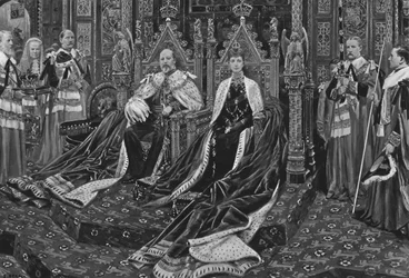 König Edward VII. und Königin Alexandra bei der Eröffnung des ersten Parlaments Seiner Majestät, 1901