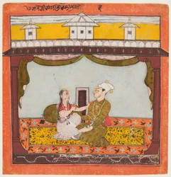 König und Königin im Zenana: Sandehi Ragini, Frau von Bhairava..., um 1690-95