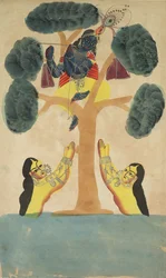 Krishna stiehlt die Kleider der Kuhmädchen Gopis, 1800er Jahre