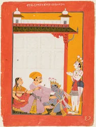 Krishna und Balarama berühren die Füße von Vasudeva und Devaki, 1730-40