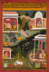 Krishna als Dämonenzerstörer, Seite aus Surdass Sursagar, um 1700