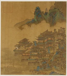 Landschaft: ein Palast zwischen See und Bergen, Ming- oder Qing-Dynastie, 17. Jahrhundert