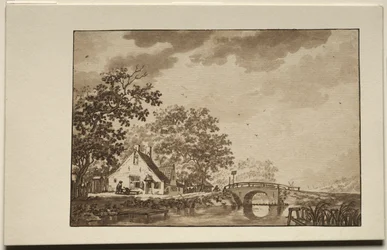 Landschaft mit Hütte und Brücke, 1700er