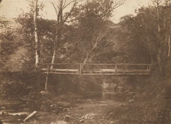 Landschaft mit Bäumen und Brücke, um 1850