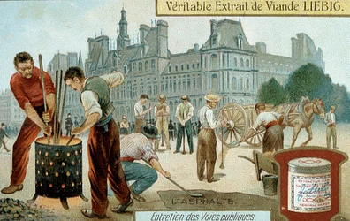 Verlegung einer Asphaltoberfläche in einer Pariser Straße, um 1900