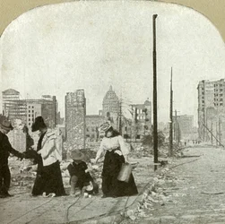 Blick nach Osten von der Ecke Ellis und Jones - Hohes Gebäude, The San Francisco Call, 1906