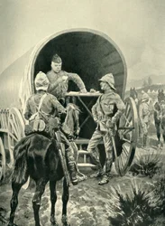 Lord Roberts schreibt Depeschen im Transportwagen, in dem er schlief, 1901