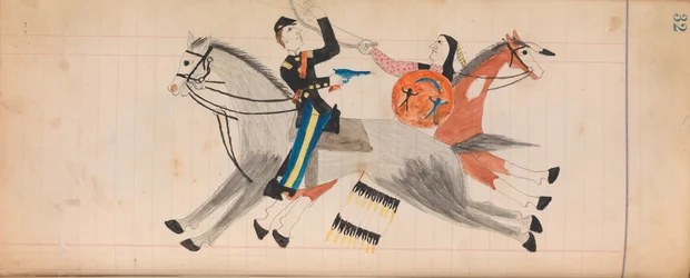 Maffet Ledger: Indianer und Soldat zu Pferd, ca. 1874-81