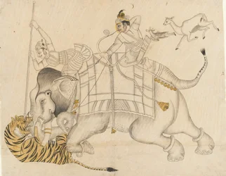 Maharao Shatru Sal II jagt einen Tiger, ca. 1866-89