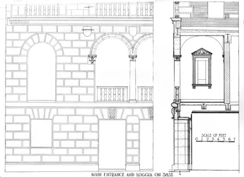 Haupteingang und Loggia in der 38. Straße, Fraternity Clubs Building, New York City, 1924