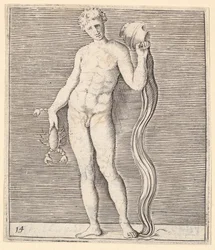 Mann mit Flusskrebs und Wasserkrug, veröffentlicht ca. 1599-1622