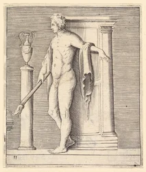 Mann mit Fackel an der Tempeltür, veröffentlicht ca. 1599-1622