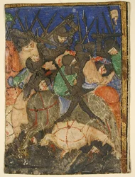 Manuskript-Ausschnitt zeigt eine Szene aus der Hebräischen Schrift, das Leben von König David