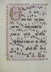 Manuskriptblatt mit Initiale O, aus einem Antiphonar, Deutsch, zweites Viertel des 15. Jahrhunderts