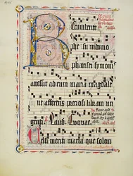 Manuskriptblatt mit Initiale R, aus einem Antiphonar, Deutsch