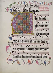 Manuskriptblatt mit Initiale V, aus einem Antiphonar, deutsch