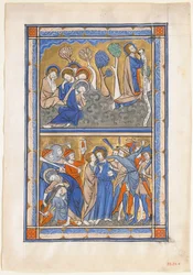 Manuskriptblatt mit der Agonie im Garten und dem Verrat Christi, aus einem königlichen Psalter, ca. 1270
