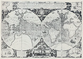 Karte, die Drakes Weltumsegelung 1577-1580 zeigt, 1923