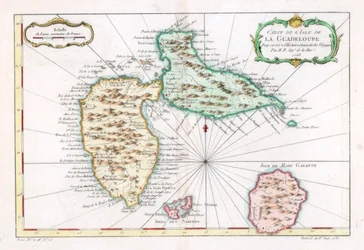 Karte der Karibikinsel Guadeloupe, ca. 1764