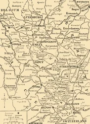Karte der Grenze zwischen Frankreich und Deutschland, Erster Weltkrieg, ca. 1915, ca. 1920