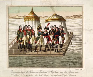 Treffen der Kaiser Alexander I. von Russland und Napoleon I. von Frankreich am Neman bei Tilsit, 1807