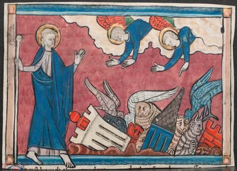 Miniatur aus einem Manuskript der Apokalypse: Der Fall Babylons, ca. 1295