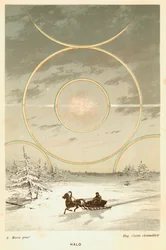 Nebensonne mit Sonnenbögen und Halo, beobachtet vom Polarkreis, 1873