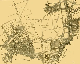 Moorfields und seine Umgebung nach einer Karte von etwa 1720, ca. 1872.