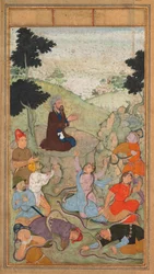 Moses betet, um den Angriff der Schlangen auf die Israeliten zu beenden, aus einem Mirat al-quds..., 1602-1604