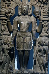 Nationalmuseum, Neu-Delhi. Vishnu mit Gemahlinnen. Östliche Ganga-Dynastie