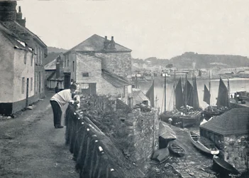 Newlyn - Blick auf das Dorf und den Hafen, 1895