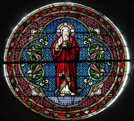 Notre-Dame Saint-Lazare Stiftskirche. Buntglasfenster: Gott, Avallon, Frankreich