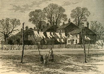 Alte Cottages auf dem Hinteren Gemeindeland, ca. 1878