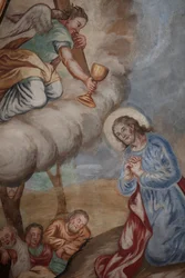 Unsere Liebe Frau von der Himmelfahrt Kirche. Jesus betet in Getsemani, Cordon, Frankreich