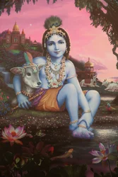 Gemälde des hinduistischen Gottes Krishna als Kind, Indien