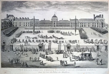 Parade der Truppen während der großen Parade, Tuilerienpalast, 19. Jahrhundert