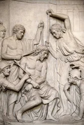 Paris, Frankreich. Skulptur in der Kirche Saint Roch: Jesus gefoltert, Paris, Frankreich