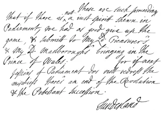 Teil eines Briefes von Charles Spencer, 3. Earl of Sunderland