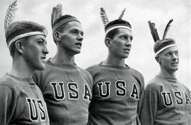 Teil des amerikanischen Goldmedaillen-Gewinners im Rudern, Olympische Spiele Berlin, 1936