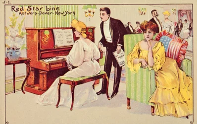 Passagiere entspannen sich nach dem Abendessen auf einem Red Star Liner, 1907