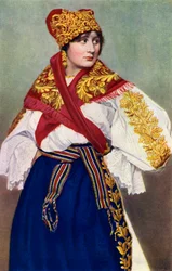 Bäuerin in Nationaltracht, Tschechoslowakei, 1922