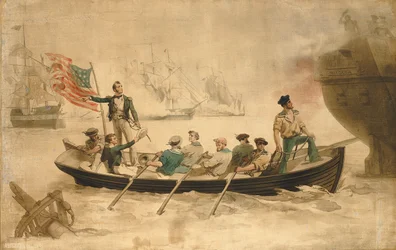 Perry überträgt seine Flagge auf die Niagara, spätes 19. Jahrhundert