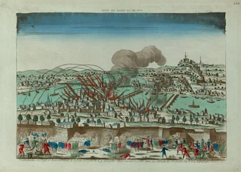 Perspektivische Ansicht der Belagerung und Bombardierung der Stadt Lyon im Oktober 1793, ca. 1793