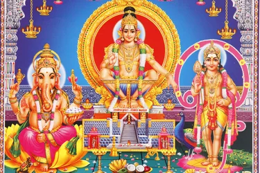 Bild der hinduistischen Götter Ganesh, Ayappa & Subramania, Indien
